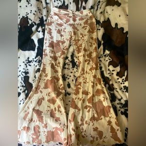 cow print flare jeans